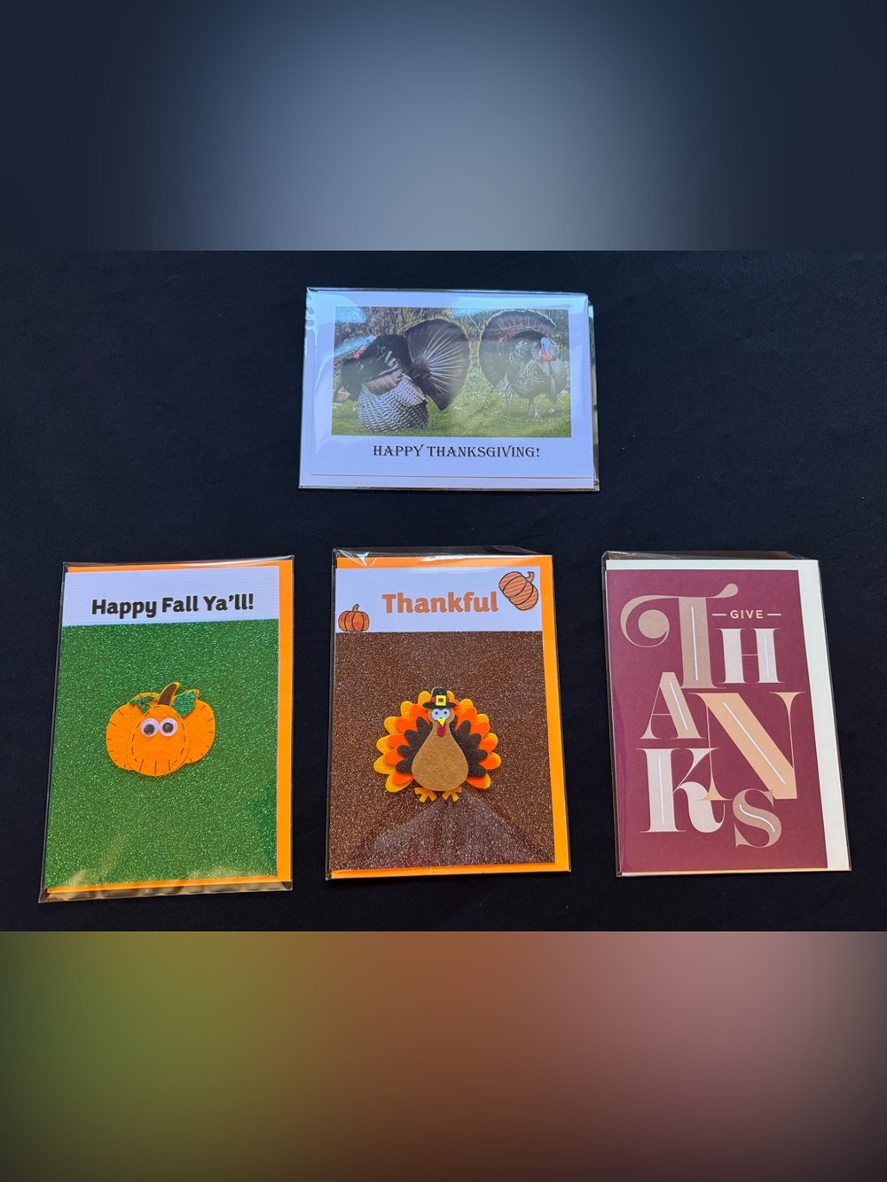 Pack of Four Assorted Thanksgiving Greeting Cards - Green, Brown, Maroon